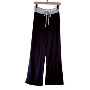 Lounge Pants Knit Black Drawstring Gray Waist Comfort Stretch Wide Leg Sz S